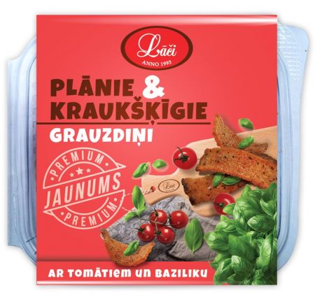 Grauzdiņi LĀČI, plānie un kraukšķīgie, ar tomātiem un baziliku, 100g (450-27847)