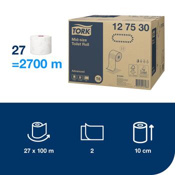 Tualetes papīrs TORK Advanced Compact T6, 2 sl., 9.9 cm x 100 m, baltā krāsā (400-03689)