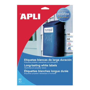 Uzlīmes APLI ar izmēru 210x297mm, 20 loksnes/20 uzlīmes no poliestēra (100-00383)
