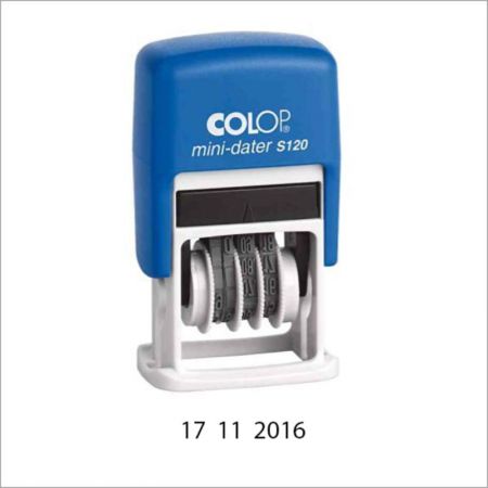 Zīmogs COLOP Datumu numerators S120 Mini-Dater 03(ciparu DD. MM. YYYY),zils korpuss melns spilventiņš (650-00960)