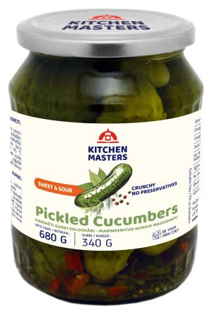Gurķi marinēti KITCHEN MASTERS, saldskābi, 660g/340g (450-22993)