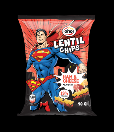 Oho Lēcu čipsi ar šķiņķa un siera garšu SUPERMAN 90g (450-22932)