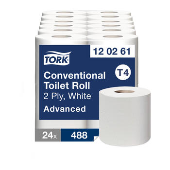 Tualetes papīrs TORK Advanced T4, 2 sl., 496 lapiņas rullī, 9.9 cm x 69.4 m, baltā krāsā, 4 gab./iepak. (400-03682)