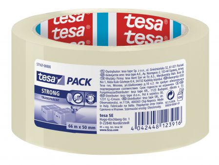 Iepakošanas līmlente tesa® Strong, caurspīdīga, 66m x 50mm (200-13239)