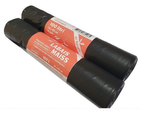 Atkritumu maisi LABAIS MAISS LDPE, aizvelkami, 100l, melni, 70x95cm, 33mk, 10gab (400-10501)