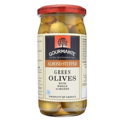 Zaļās olīves pildītas ar mandeli GOURMANTE, 570ml/360g (450-20111)