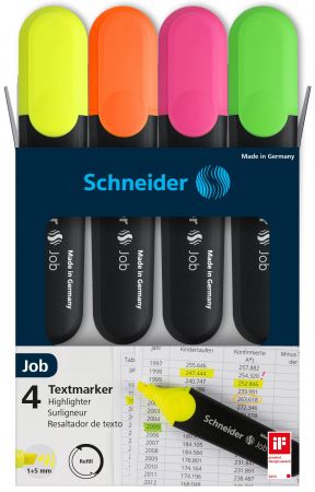 Teksta marķieris SCHNEIDER JOB, komplekts, 4 krāsas (200-01299)