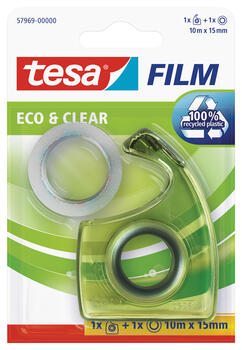 Videi draudzīga līmlente Tesafilm® eco & clear, caurspīdīga, 10mx15 mm + EasyCut turētājs (200-13288)