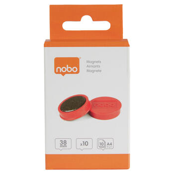 Magnētiskās tāfeles magnēti Nobo 10 paciņās 38mm sarkani 1.5kg (250-08566)