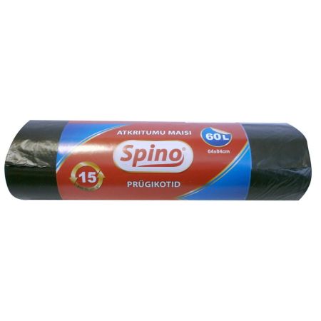Atkritumu maisi SPINO, tilpums 60 L, 15 gab., 12 mkr, HDPE, 64 x 84 cm, melnā krāsā (400-01291)