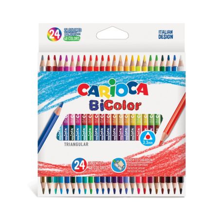Krāsainie zīmuļi CARIOCA Bi-Color, trīsstūra formas, 24 krāsas (200-13263)