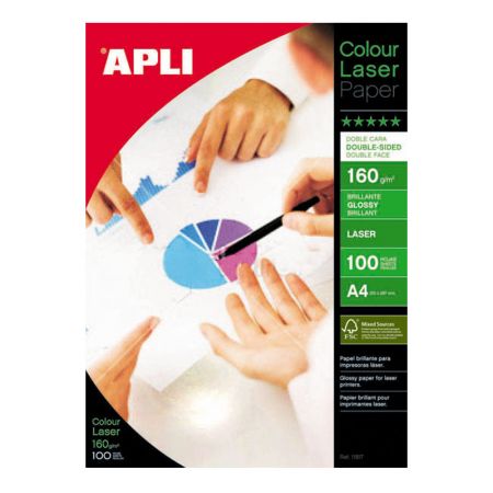 Papīrs APLI Colour Laser Glossy A4 160g/m2, divpusīgs, 100 loksnes/iepakojumā (100-00215)