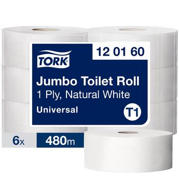 Tualetes papīrs TORK Universal Jumbo T1, 1 sl., 2400 lapiņas rullī, 9.7 cm x 480 m, nebalināts (400-03676)