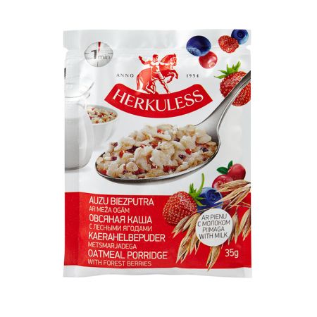 Ātri pagatavojamās putras HERKULESS ar meža ogu gabaliņiem un pienu, 35 g (450-02539)