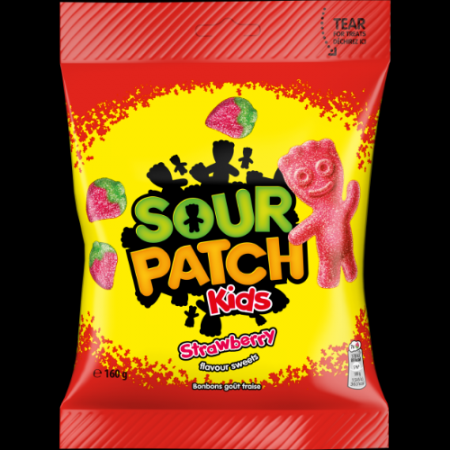 Sour Patch Kids Zemeņu garšas želejkonfektes ar skābo cukura apvalku 160g (450-23229)