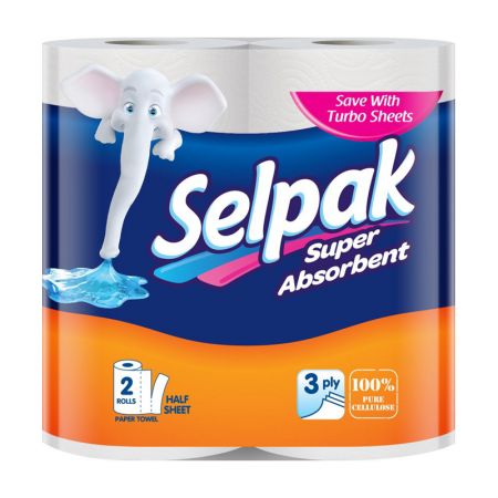 Papīra dvieļi SELPAK, 3 sl., 84 lapas rullī, 11.25 m, 2 ruļļi, baltā krāsā ar iespiedumu (400-03279)