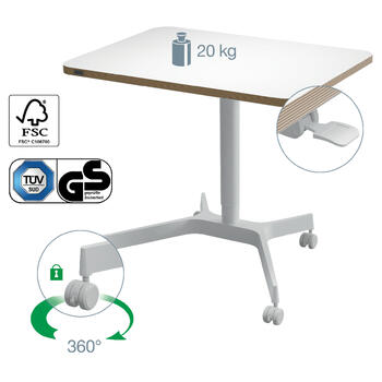 Neliels elektriskais LEITZ ERGO galds 80x60, balts (350-01834)