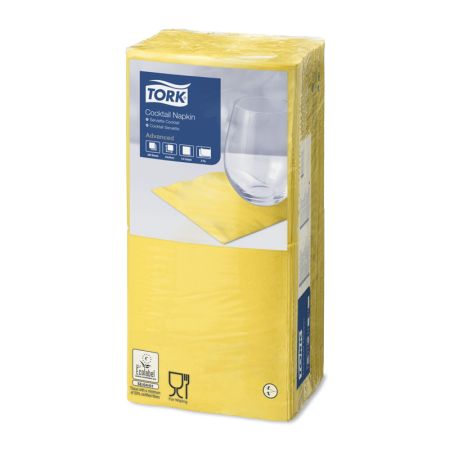 Salvetes TORK Advanced Napkins, 2 sl., 200 gab./iepak., 24 x 24 cm, dzeltenā krāsā (400-03253)