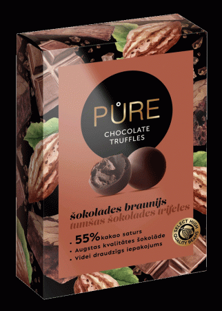 Tumšās šokolādes trifeles ar šokolādes braunija krēma pildījumu 148g, PURE (450-14296)