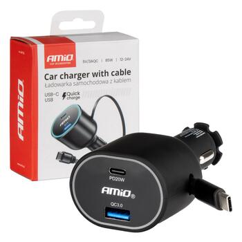 Auto USB ātrais lādētājs 3.0 with 30W C Retractable Cable PD20W AMIO-04176 (04176)