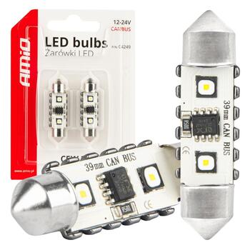 LED CANBUS bulbs 12SMD Festoon C5W 3838 39mm White 12/24V AMIO-04249 (04249)