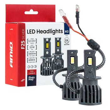 LED Headlights Series F25 SILVER FULL CANBUS H3 52W 12V 24V AMIO-04702 (04702)