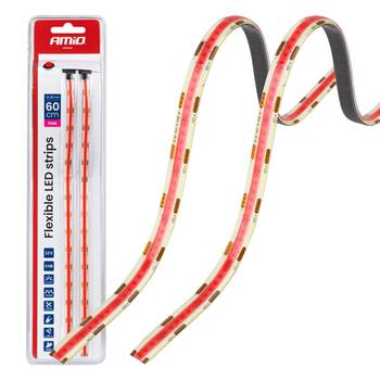 Elastīgas auto salona LED lentas rozā krāsā 2x30cm 12V AMIO-04570 (04570)