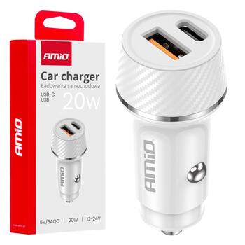 Automašīnas ligzdas Lādētājs USB-A + USB-C 20W 12/24V AMiO-03878 (03878)