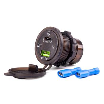 Ūdensdrošs USB lādētājs voltometer USB + USB C 12/24V MOD-07 (02857)