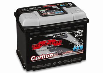 Auto akumulators 12 V / 62 AH / 560 A EN SZNAJDER START-STOP CARBON EFB.(+) atrodas labajā pusē (SZEFB62R)