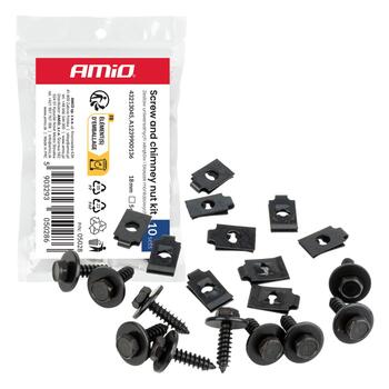 Universāls skrūvju un stiprinājuma klipšu komplekts 18 mm ⌀ 5 mm, 10 sets AMIO-05028 (05028)