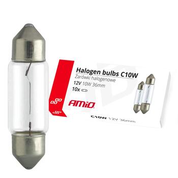 Halogen spuldze C10W Festoon 36mm 12V 10pcs (02556)