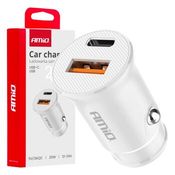 Automašīnas ligzdas Lādētājs USB-A + USB-C 20W 12/24V AMiO-03877 (03877)