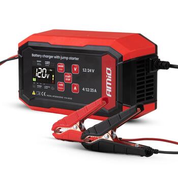 Akumulatora lādētājs + starteris BOOST AGM GEL STD LiFePo4 MAX 25A 12/24V PRO AMIO-04530 (04530)