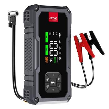 Pārnēsājams 4in1 akumulatora starteris/LED/gaisa kompresors/rezerves akumulators 12V 7,2Ah 600A AMIO-04674 (04674)
