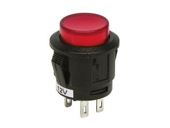 Piespiežams sarkans slēdzis 12V 20A ⌀15mm, 2gb. (0810683-2gb.)
