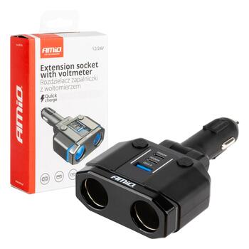 Piepīpētāja sadalītājs Double Extension Socket PD30W PD20W QC3.0 12/24V max 200W AMIO-04174 (04174)