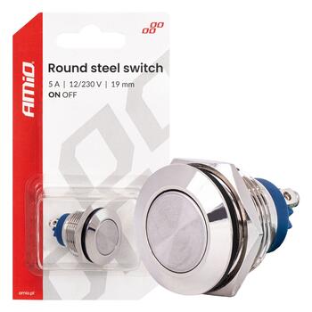 Apaļais tērauda slēdzis IESLĒGT/IZSLĒGT 19mm 5A 12/230V AMIO-04474 (04474)