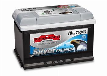 Auto akumulators 12 V / 78 AH / 750 A EN SZNAJDER SILVER PREMIUM. (+) atrodas labajā pusē (SZS78R)