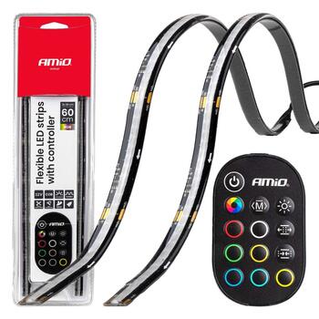 Elastīgas LED lentes ar daudzkrāsu kontrolieri RGB 2x30cm 12V AMIO-04579 (04579)