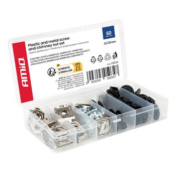 Plastmasas un metāla skrūvju un stiprinājuma klipšu komplekts 16 mm 22 mm, 60 pcs. AMIO-05034 (05034)