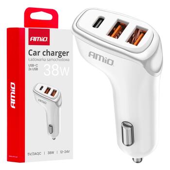 Automašīnas ligzdas Lādētājs 2x USB-A + USB-C 38W 12/24V AMiO-03886 (03886)