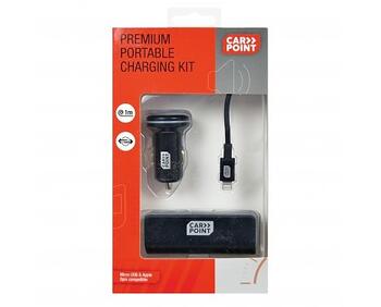 Auto piepīpētājs ar Micro USB + Iphone lādētāju + PowerBank 2200mAh CARPOINT (0517034)