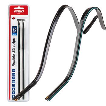 Elastīgas LED sānu lentes, zilas 2x30cm 12V AMIO-04578 (04578)