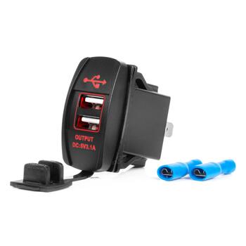 Ūdensdrošs lādētājs RED LED Backlight 2xUSB 12/24V AMIO-04228 (04228)