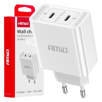 Lādētājs 2xUSB-C 40W Quick Charge 230V AMIO-03892 (03892)