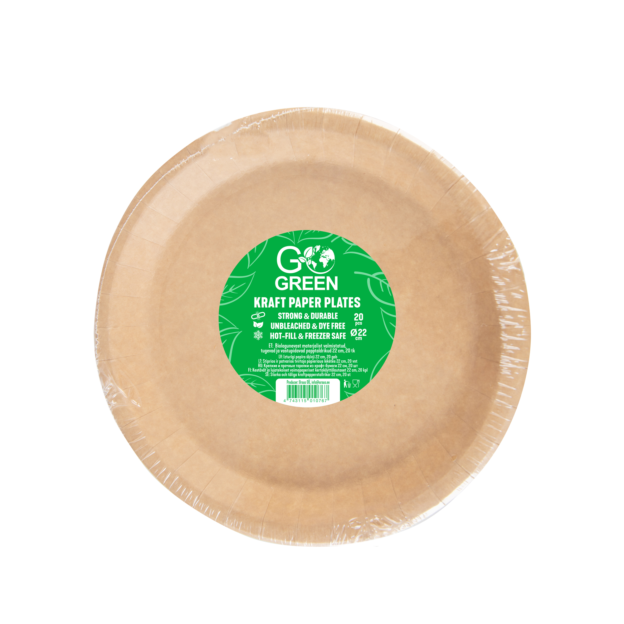 Kraftpapīra šķīvji Go Green Ø22cm 20 gab./ 0,20kg (1901076)