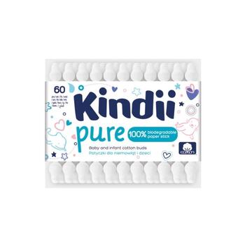 Vates kociņi mazuļiem Kindii Pure papīra kārbā ar plastmasas vāku 60 gab. (2210211422)