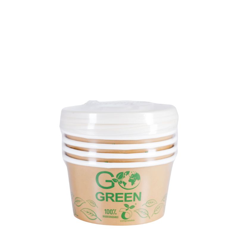 Kompostējamie ēdienu trauki ar vāciņiem Go Green 350ml 5gab./ 0,088kg (1900882)