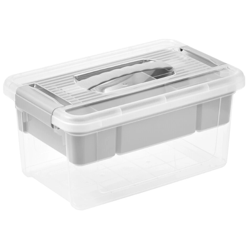 Kaste ar vāku un organaizeru organizer box Henri 23x35x17cm 9L gaiši pelēka/caurspīdīga (0611075130)
